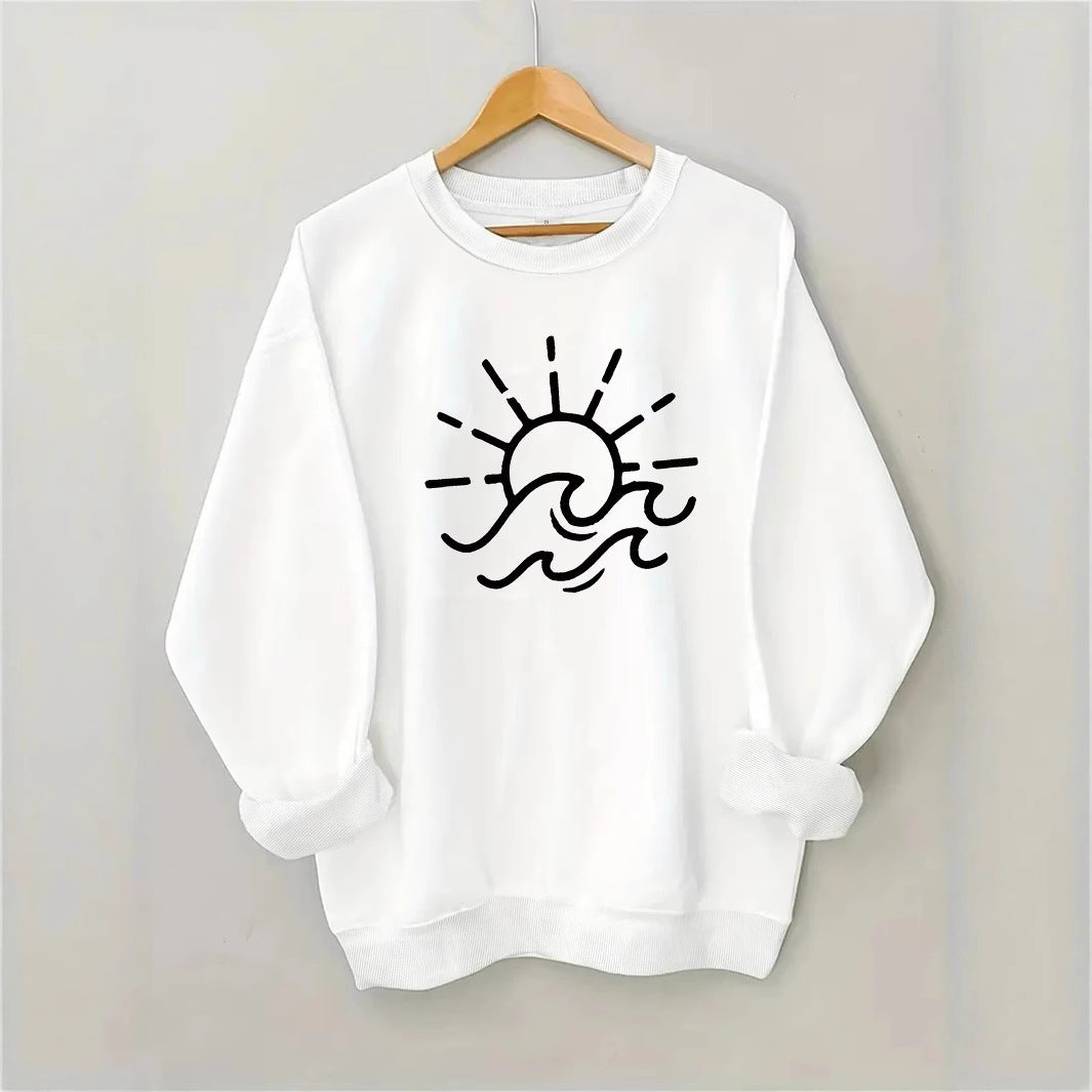 Kvinders sweatshirt med kreativt sol- og bølgedesign Stilla