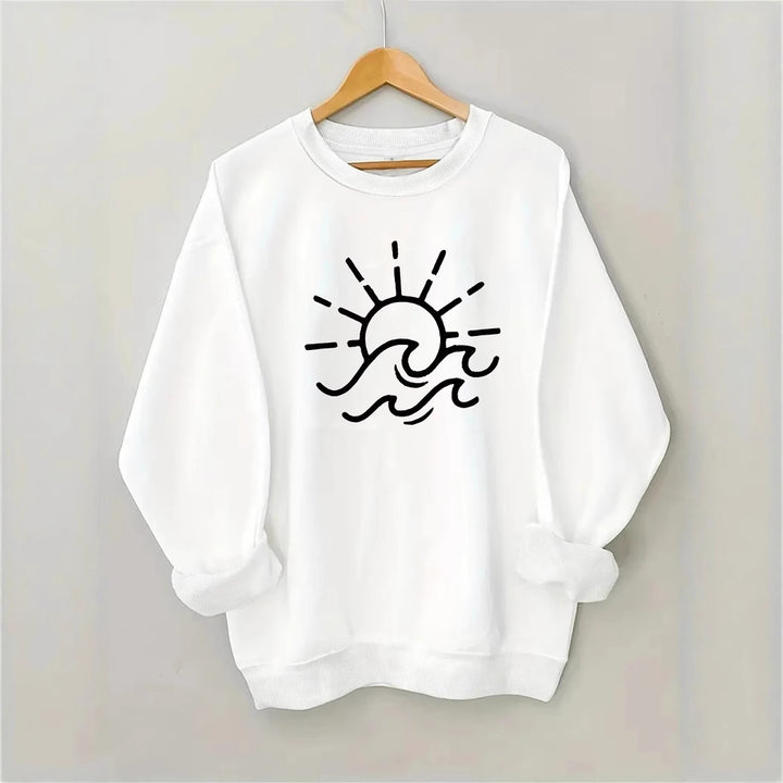Kvinders sweatshirt med kreativt sol- og bølgedesign Stilla