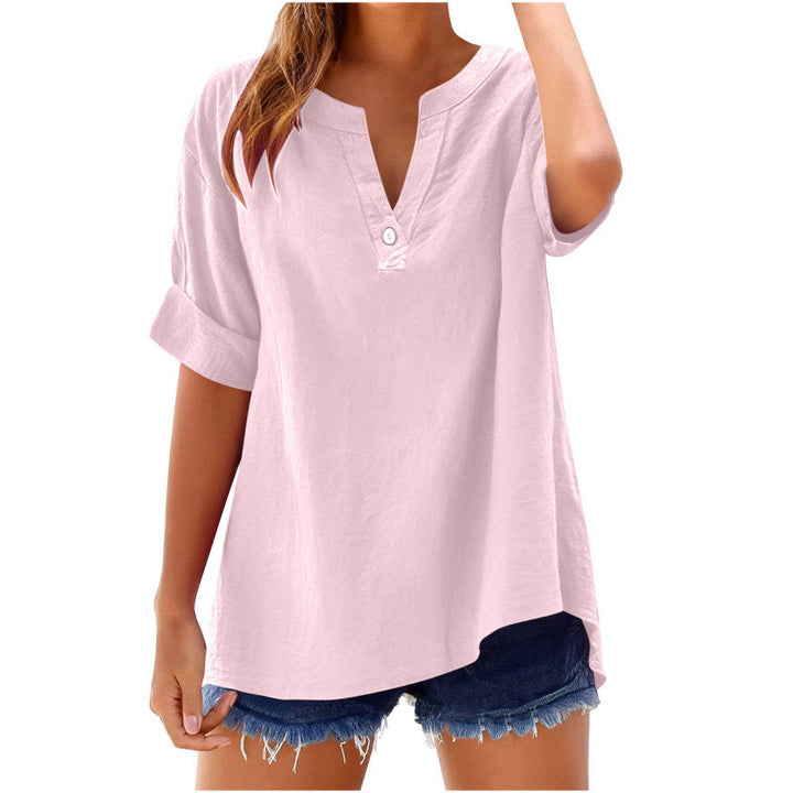 Dame afslappet bluse med knapstolpe Stilla