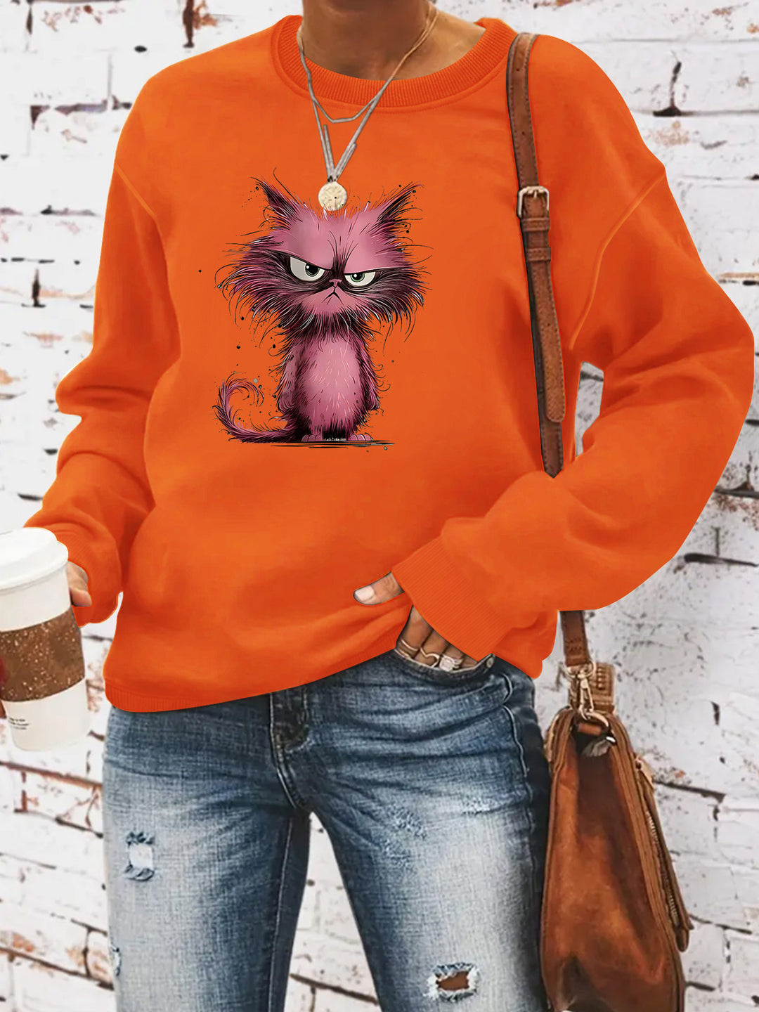 Kvinders sweatshirt med kreativt kattemotiv Stilla