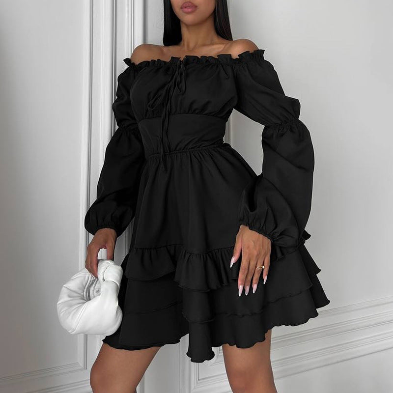 Dame Legende Ruffle detaljer Off-Shoulder Kjole Stilla