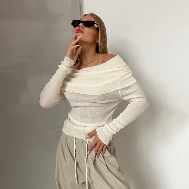 Femme Off-Shoulder Ripp Langærmet Top Stilla