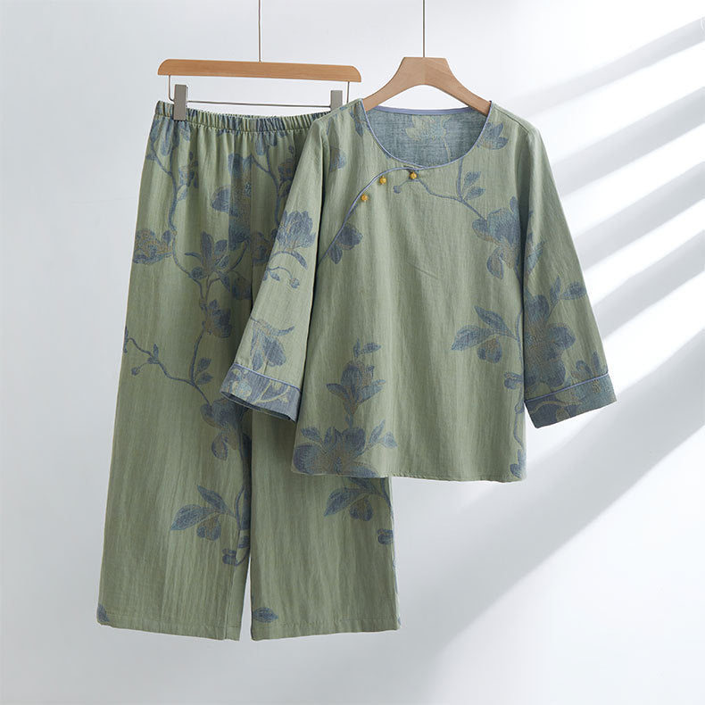 Dame natkjole sæt med elegante blomsterprint og åndbare egenskaber Stilla