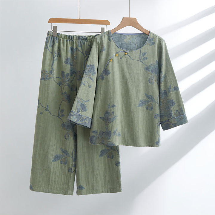 Dame natkjole sæt med elegante blomsterprint og åndbare egenskaber Stilla