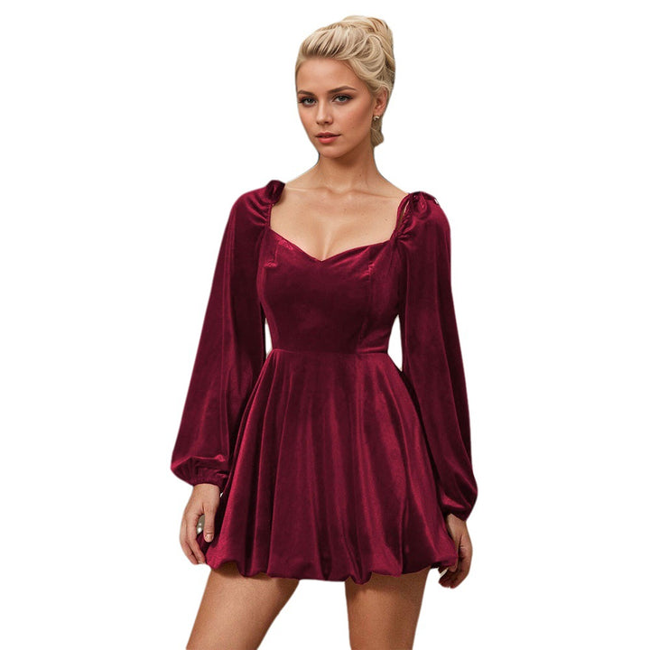 Damer Velvet Mini Kjole med Ruffle Ærmer og Elegant Hjerte Udsnit Stilla