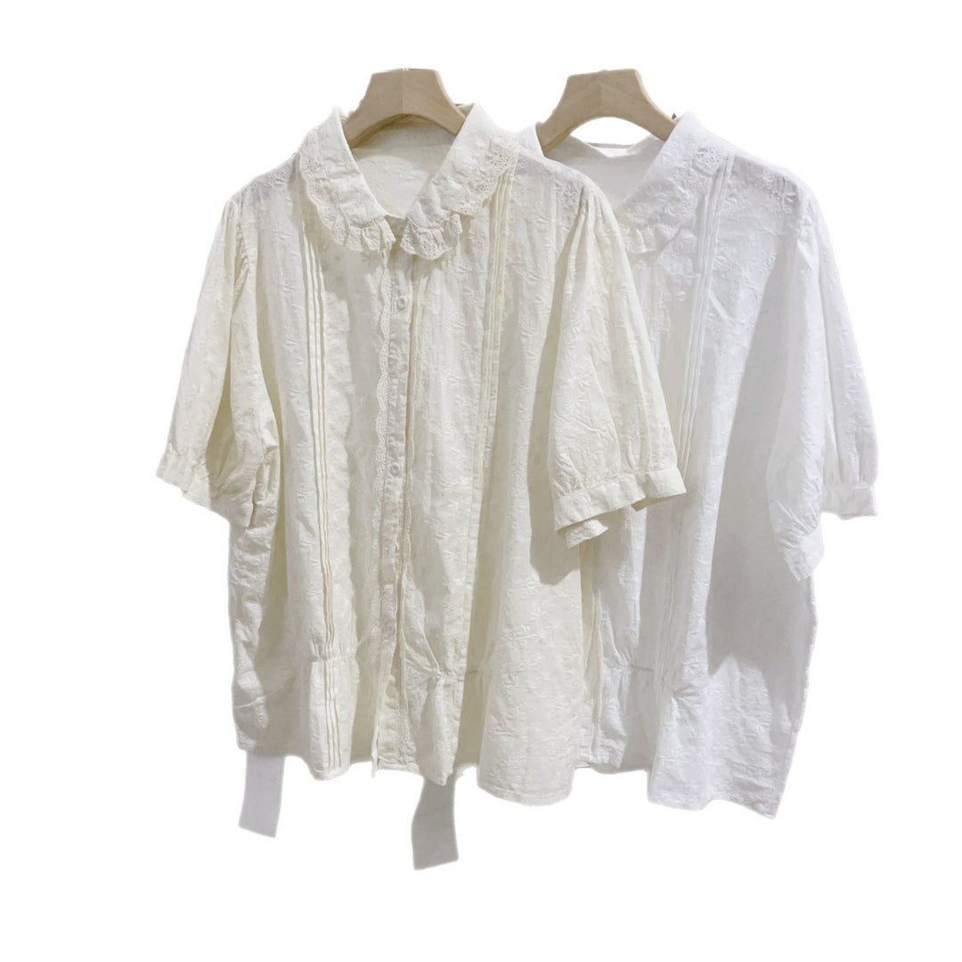 Dame Struktureret Bluse med Knapper og Spids Stilla
