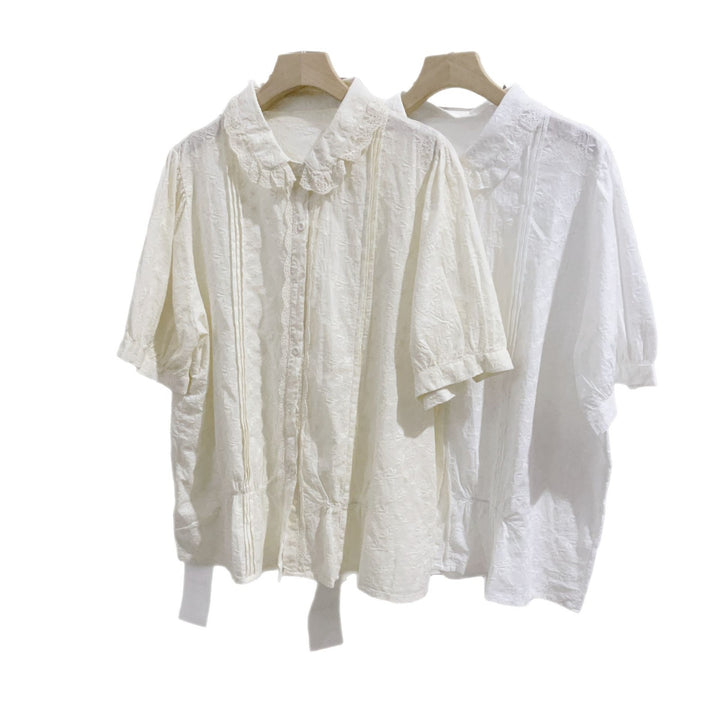 Dame Struktureret Bluse med Knapper og Spids Stilla