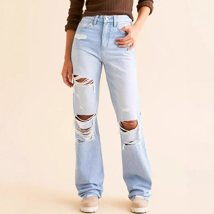 Dame Bred Ødelagte Jeans i afslappet Vintage-stil med høj talje Stilla