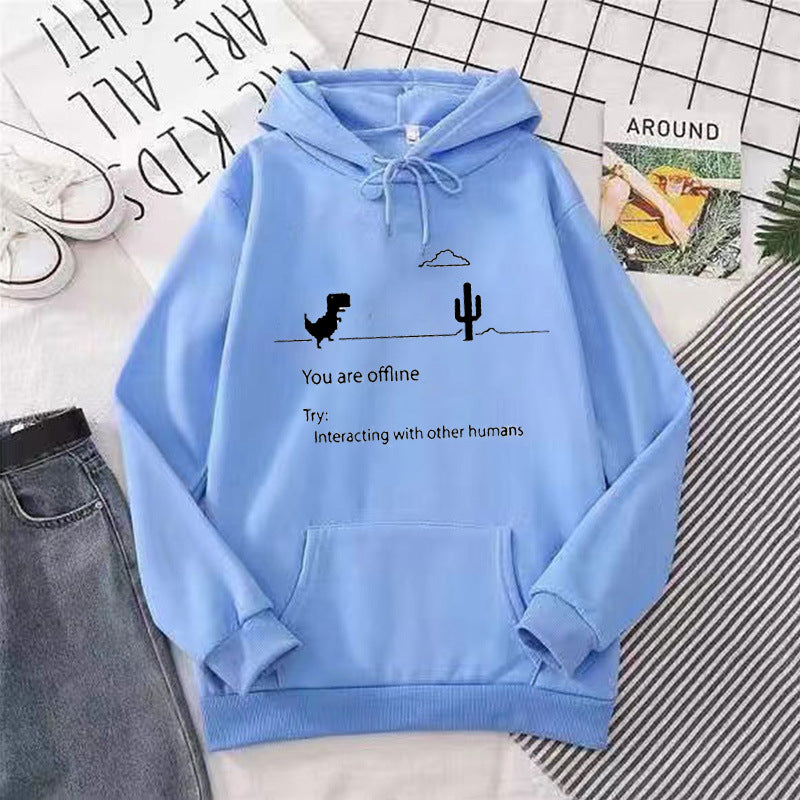 Dame hoodie med kreativt dinosaur- og interaktionsmotiv Skovae
