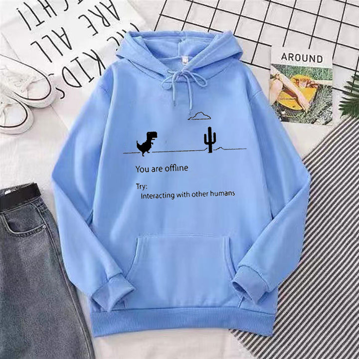 Dame hoodie med kreativt dinosaur- og interaktionsmotiv Skovae