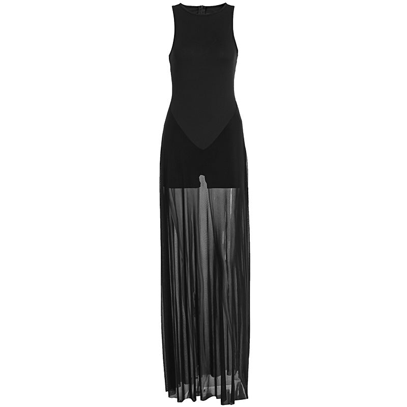 Damer Elegant Maxi-kjole med transparent chiffon-overlag og tætsiddende inderkjole Skovae