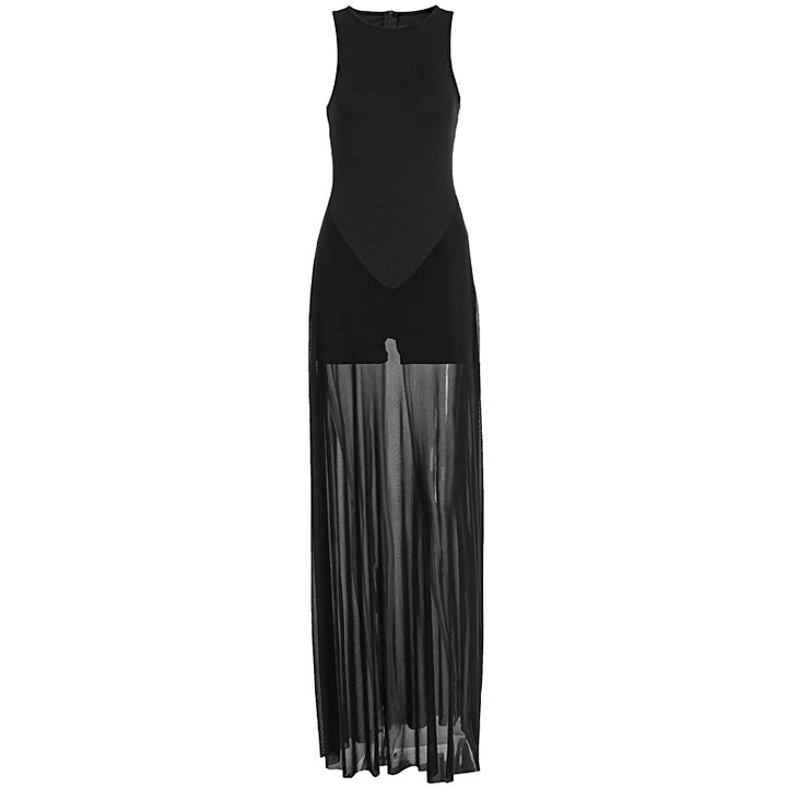 Damer Elegant Maxi-kjole med transparent chiffon-overlag og tætsiddende inderkjole Skovae
