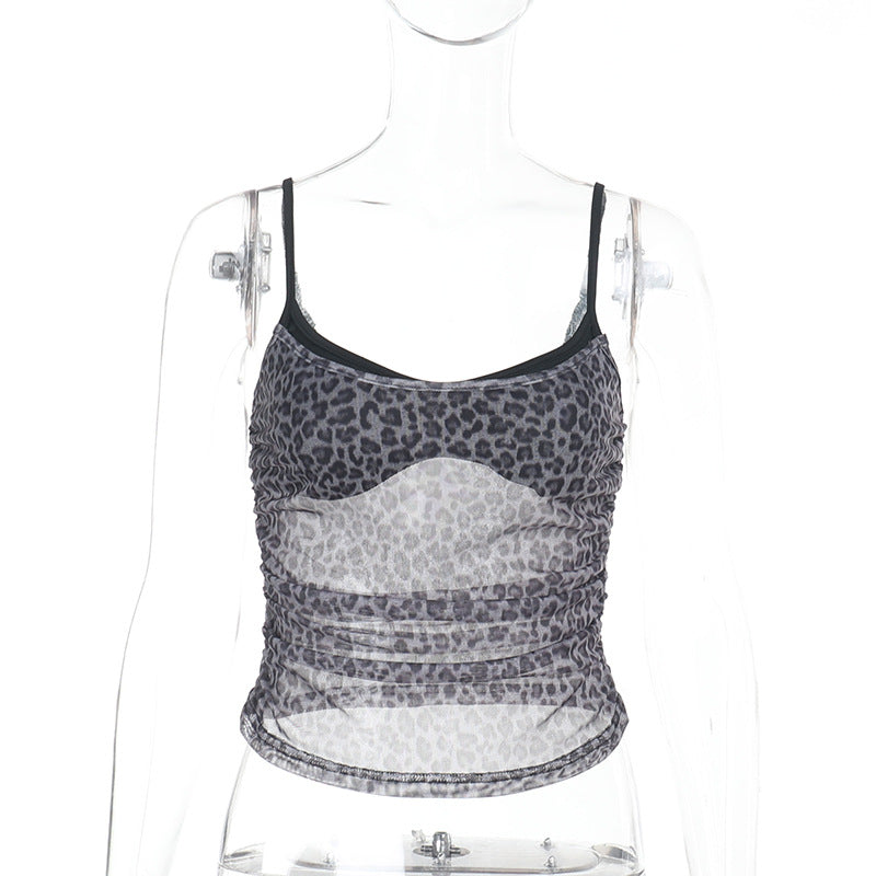 Dame sporty spids top med leopardmønster Skovae