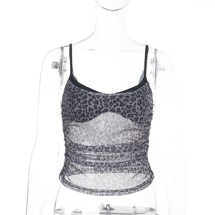 Dame sporty spids top med leopardmønster Skovae
