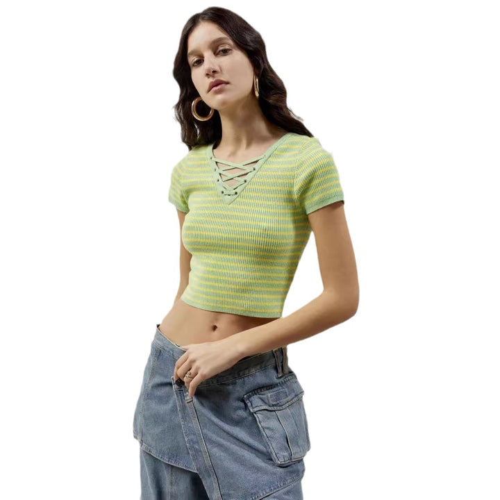 Dame figurnær crop-top med snøre detaljer Skovae