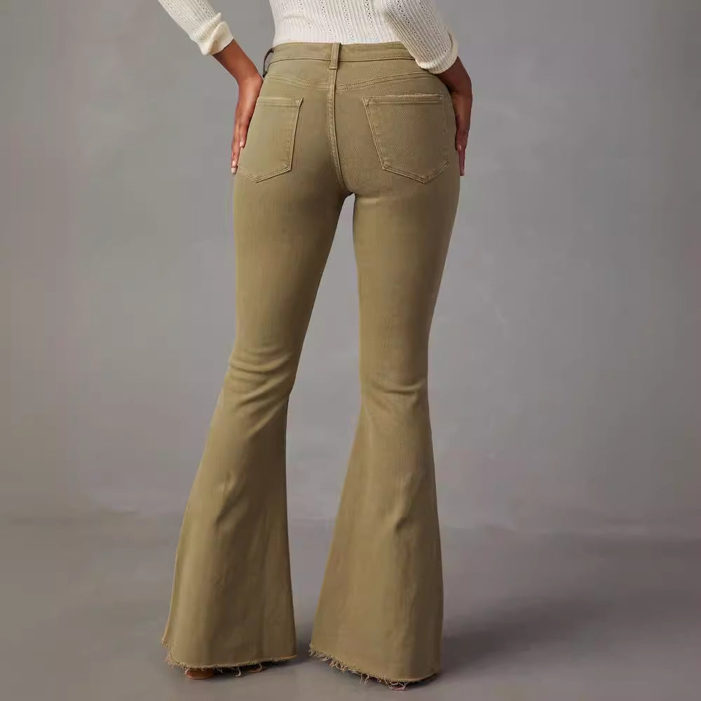Dame Flared Jeans med frynset kant og høj talje Stilla