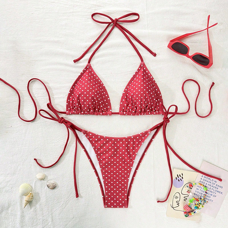 Dame Triangel-Bikini med moderne prikkedesign og justerbare bindebånd Skovae