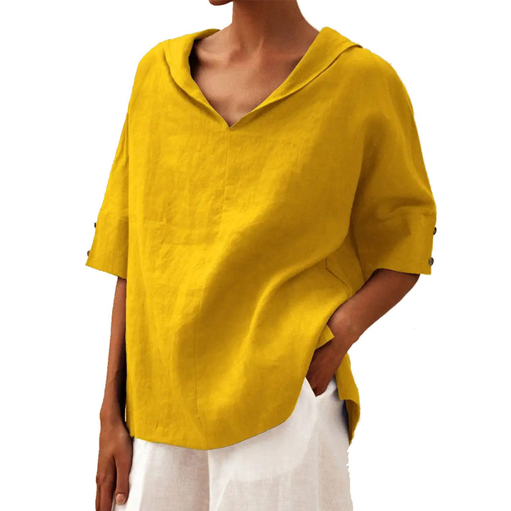 Dame afslappet linned blouse med hætte og korte ærmer Stilla