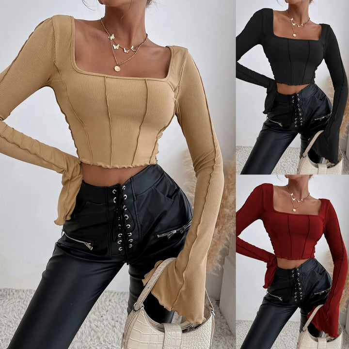 Ladies Couture Crop Top med firkantet halsudskæring og lange ærmer Stilla