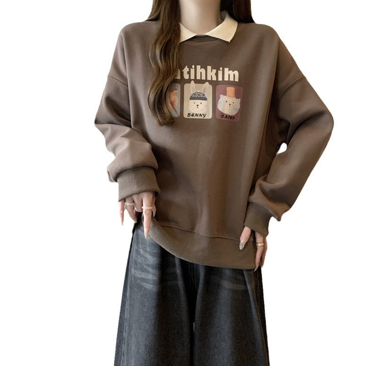 Dame Fritid Grafik Sweatshirt med klassisk Peter-Pan-krave Stilla
