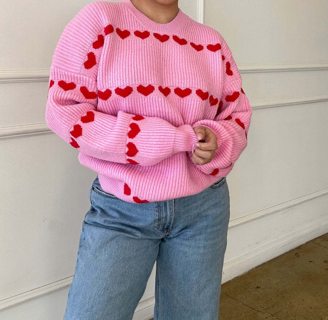 Kvinders hyggelige hjerte sweater med blødt strik mønster Stilla