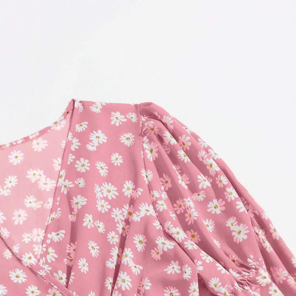 Dame flydende bluse skjorte med blomsterdesign og elastisk bånd Stilla