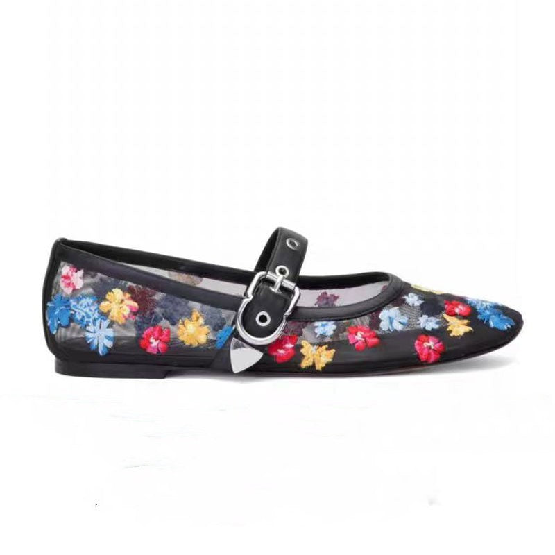 Dame floral dekorerede ballerinaer med justerbar rem Stilla
