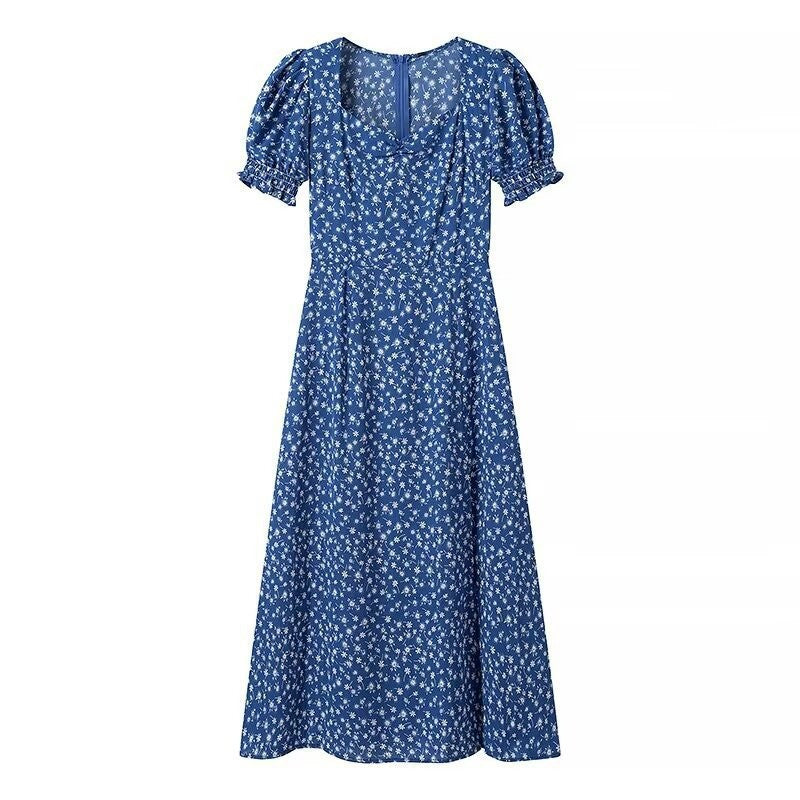 Dame blomster maxikjole med korte puffærmer og elegant snit Stilla