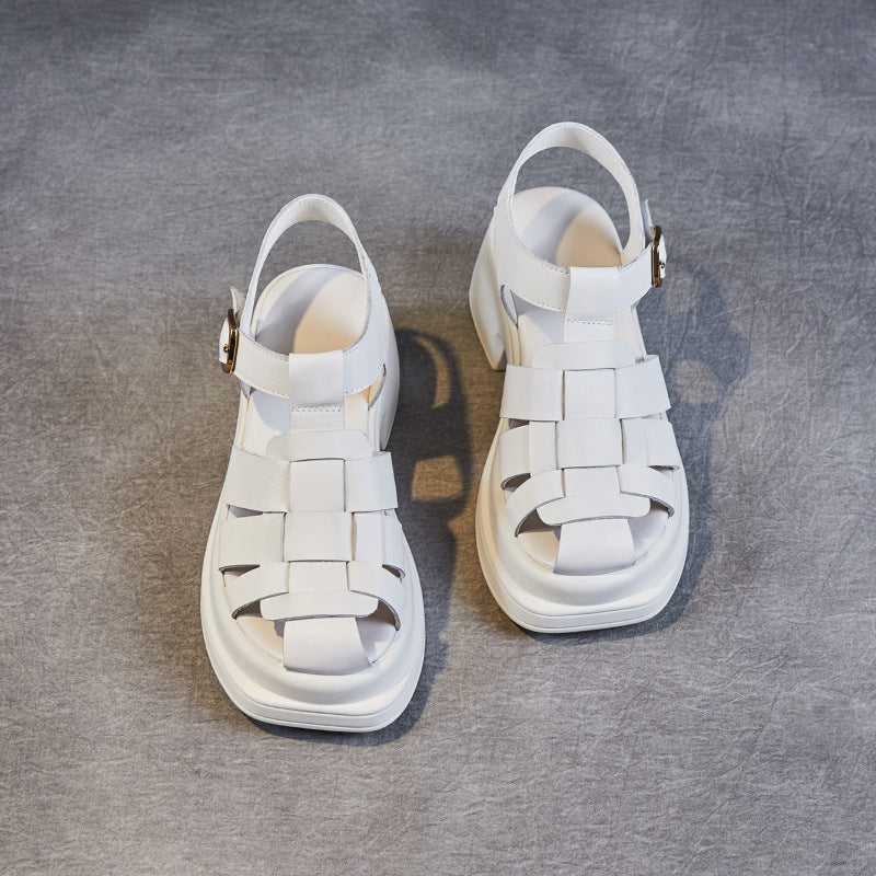 Dame Woven Leather Platform Sandaler Stilla