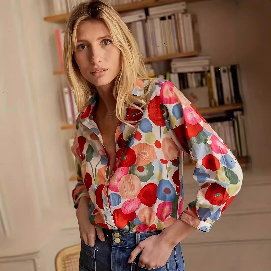 Damebluse med farverigt blomsterprint Stilla