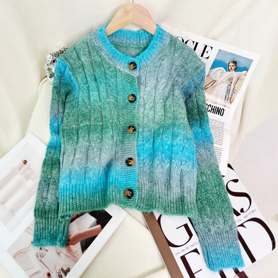 Kvinders elegante cardigan med mode kabelmønster og gradient Stilla