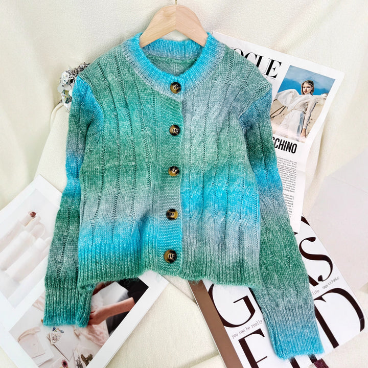 Kvinders elegante cardigan med mode kabelmønster og gradient Stilla