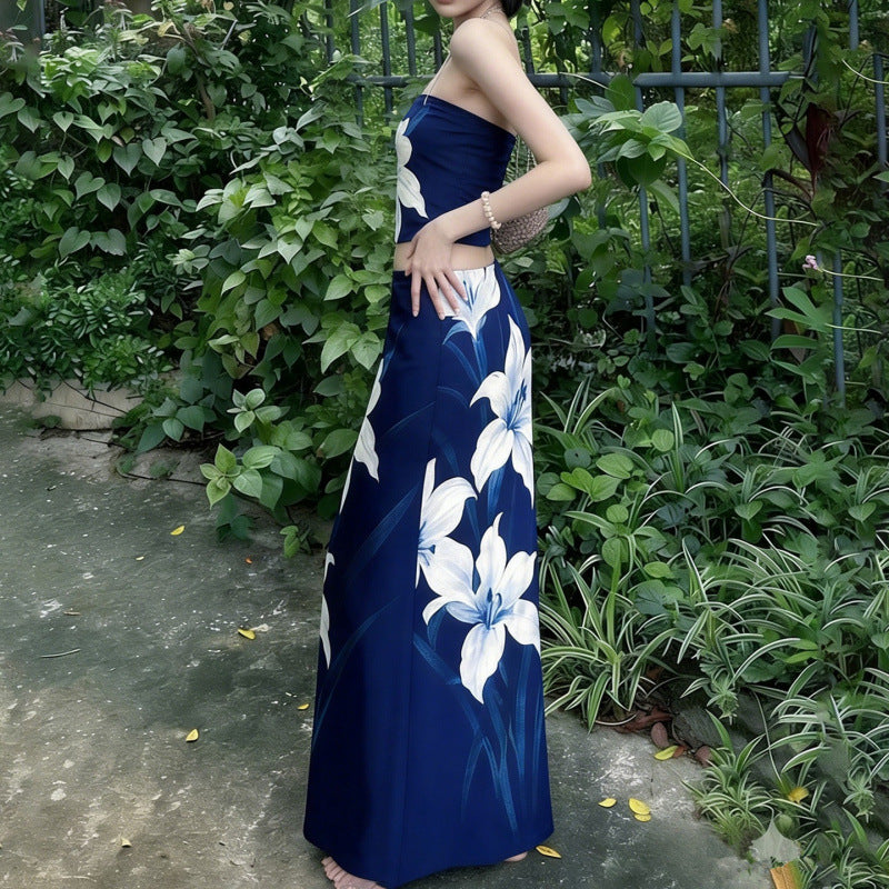 Dame Elegant Maxi Kjole med blomstret design og taillering Skovae
