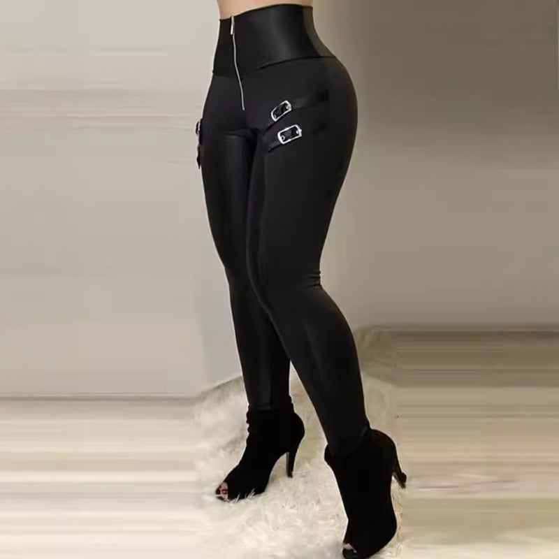 Dame højtaljede leggings med moderigtige spænde-detaljer Skovae