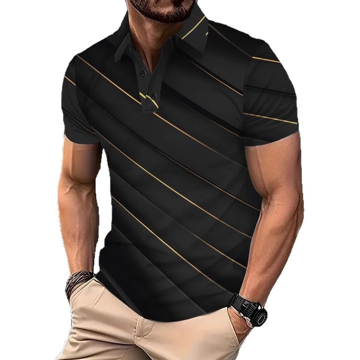 Herrer Poloshirt med moderne diagonalt stribedesign og åndbare egenskaber Stilla