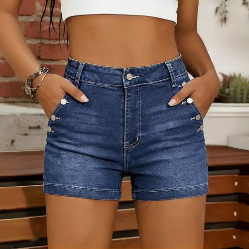 Dame Højt skårede Denim-shorts med knapdetaljer Skovae