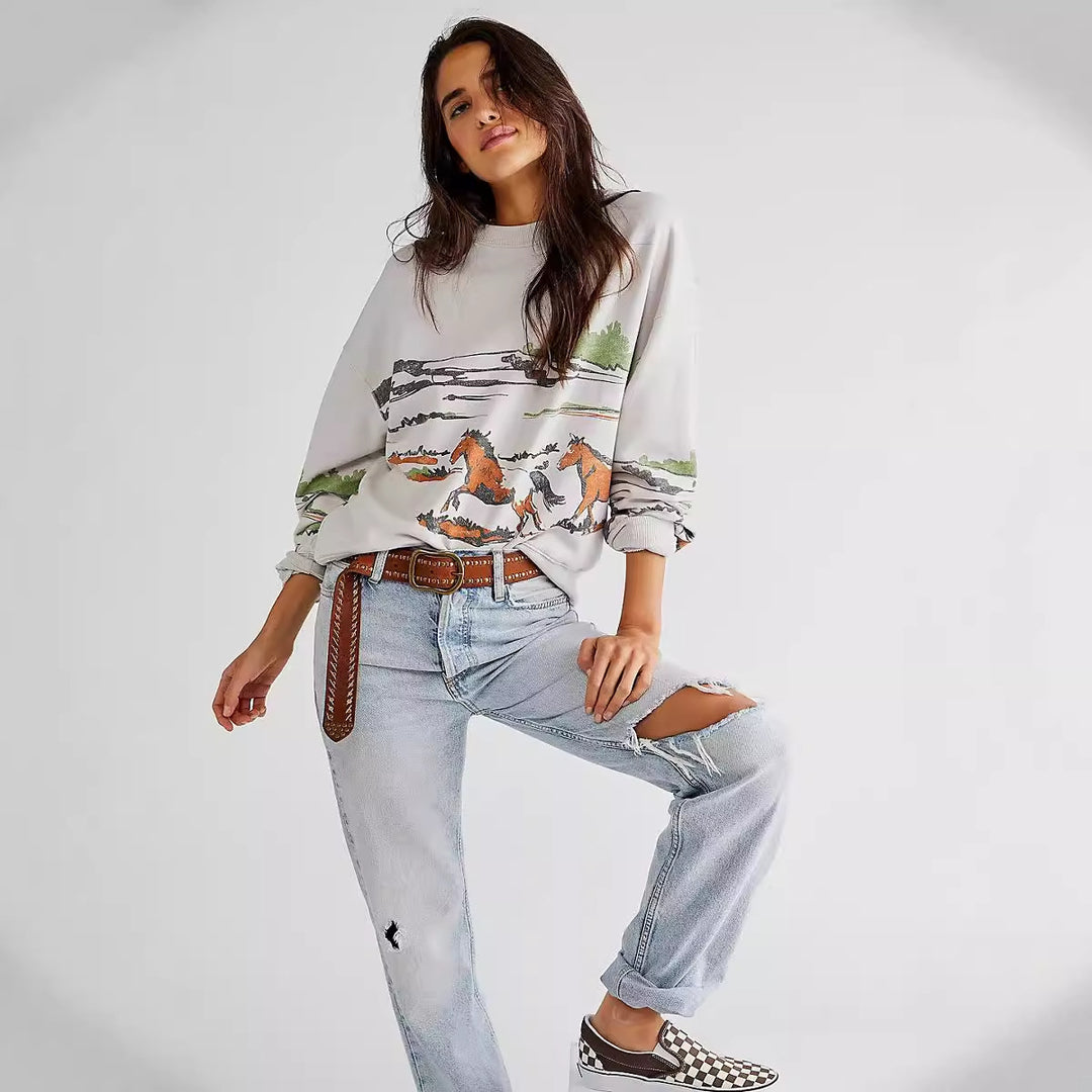 Dame afslappet sweatshirt med kreative dyremotiver Stilla