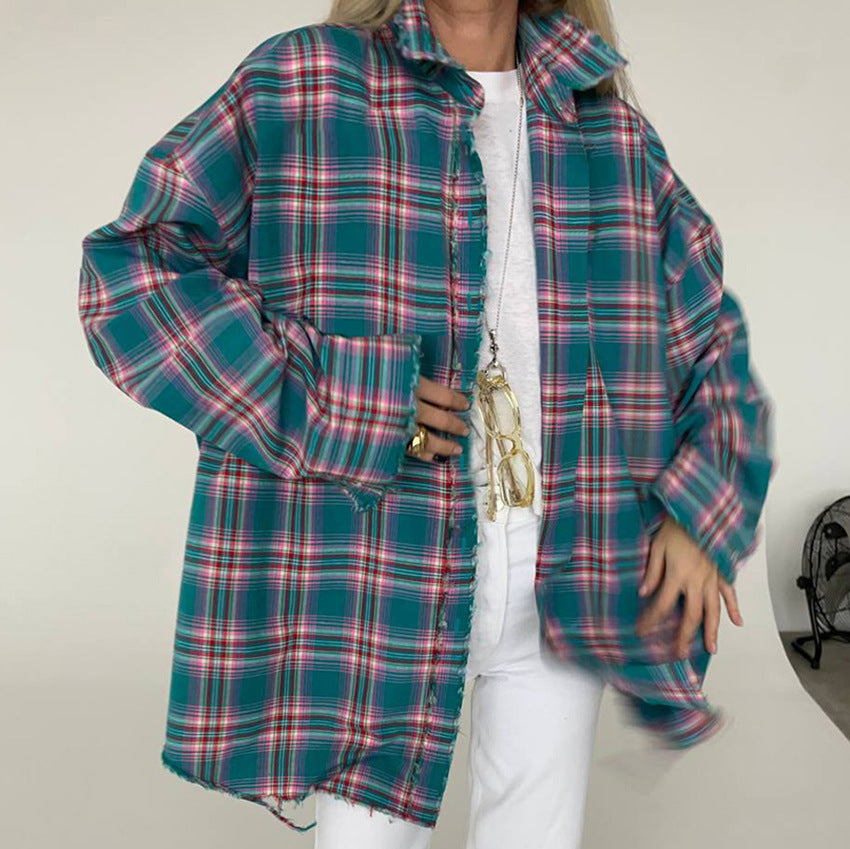 Dame Oversized Ternet Bluse med frynset Kant Stilla