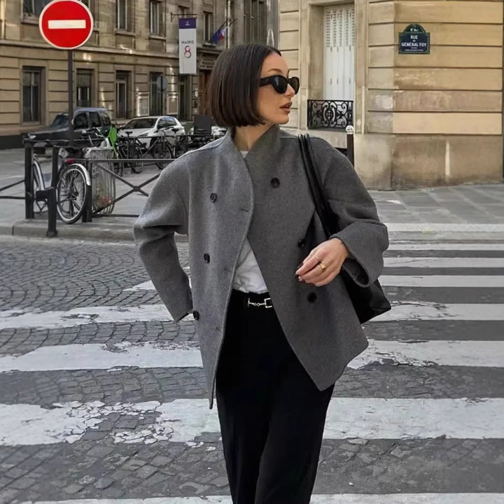 Dame elegant oversized jakke med dobbeltknapdesign og moderne snit Stilla