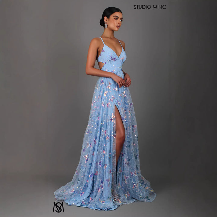 Dame maxi kjole med fine glitrende accenter og blomsterdesign