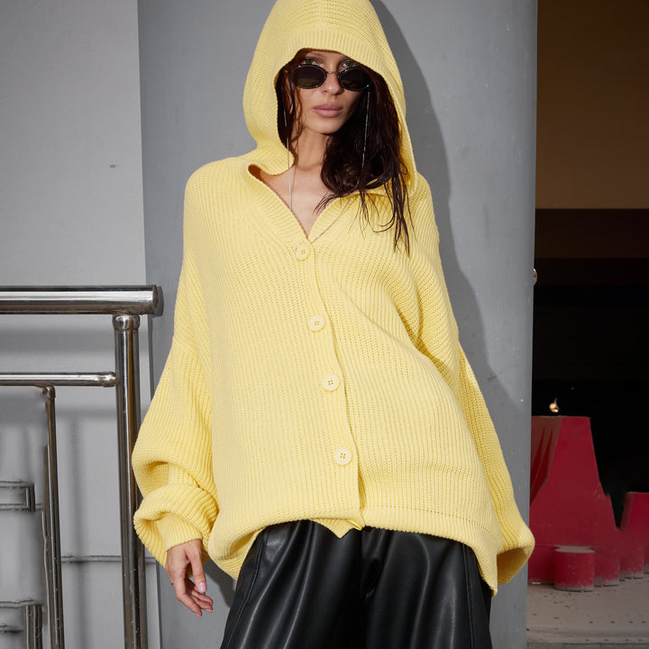 Kvindernes Oversized Cardigan med Hætte og Knapdetaljer Stilla