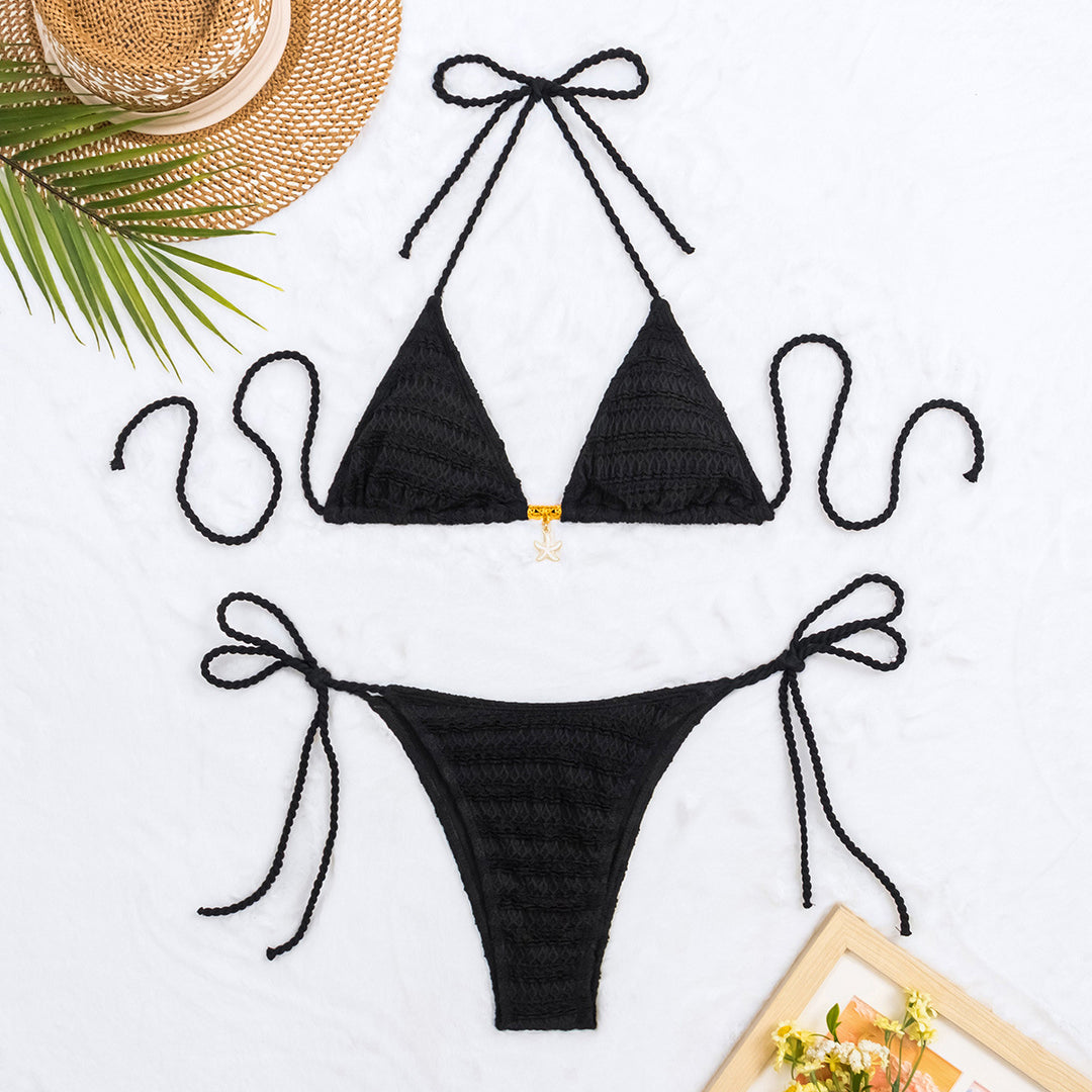 Dame triangel-bikini med glitrende detaljer Skovae
