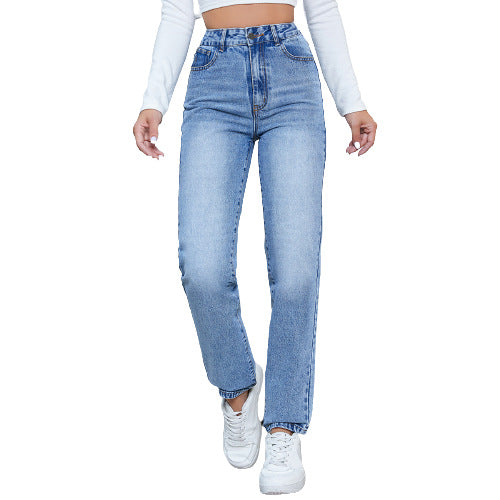Kvindernes højttaljede jeans i moderne straight-leg snit Stilla