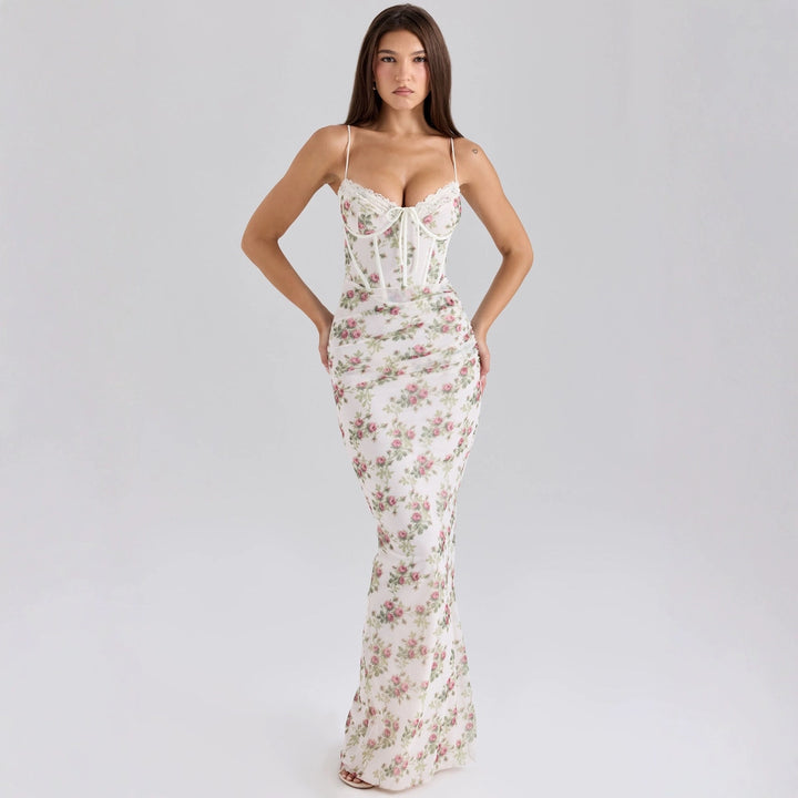 Damer Elegant Maxi Kjole med Blonde Korset og Blomsterprint Skovae