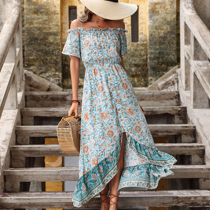 Dame Off-Shoulder Blomst Maxi Kjole med Flæsekant Stilla