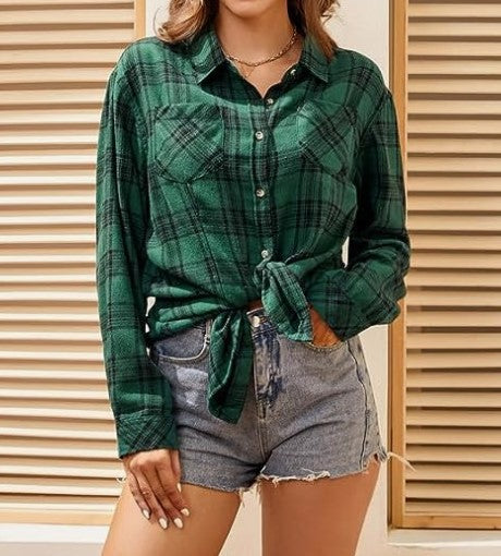 Kvinders ternet flannelbluse med knude-detalje Stilla