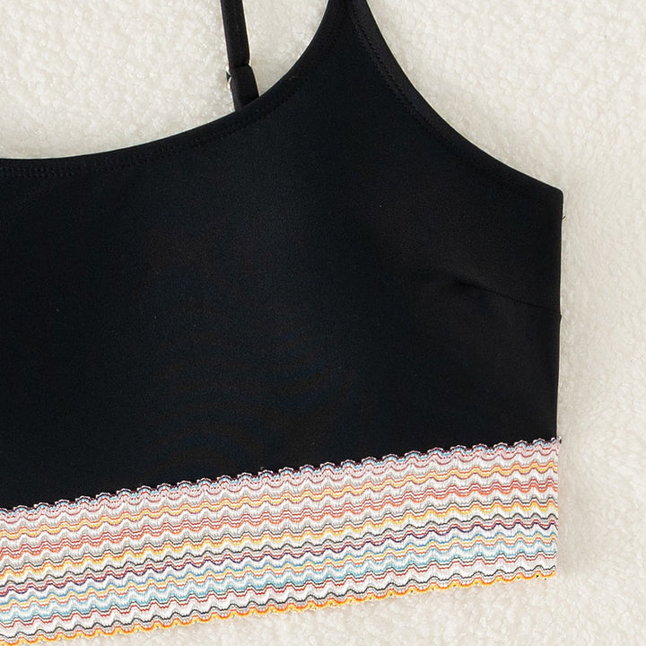 Dame Sporty bikini sæt med høj talje og farverigt bølgemønster Skovae