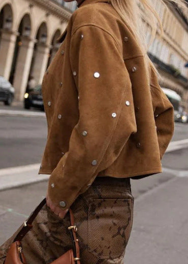 Stilla | Wild suede Ge cropped jakke