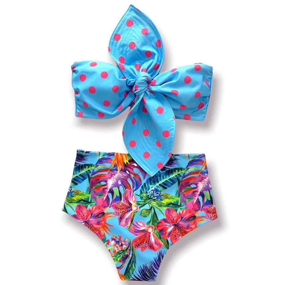 Dame bikini-sæt med glad prikkedesign og høj talje Stilla