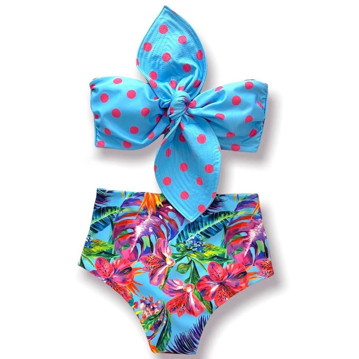 Dame bikini-sæt med glad prikkedesign og høj talje Stilla